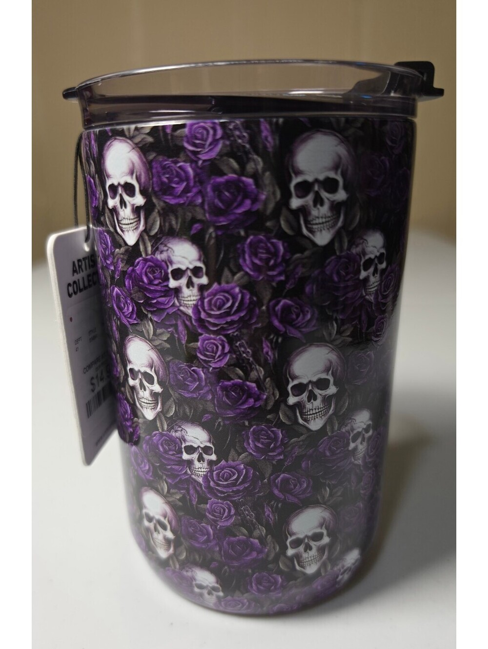 Hydrapeak Artisan Collection Skull and Purple Roses Travel Mug with Lid